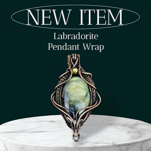 Natural Labradorite Copper Wrapped Handmade Pendant Necklace blue green read - Picture 2 of 11